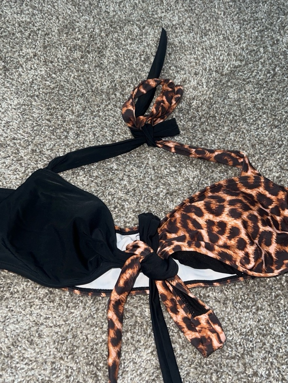 Leopard Print & Black Bikini Top Unbranded